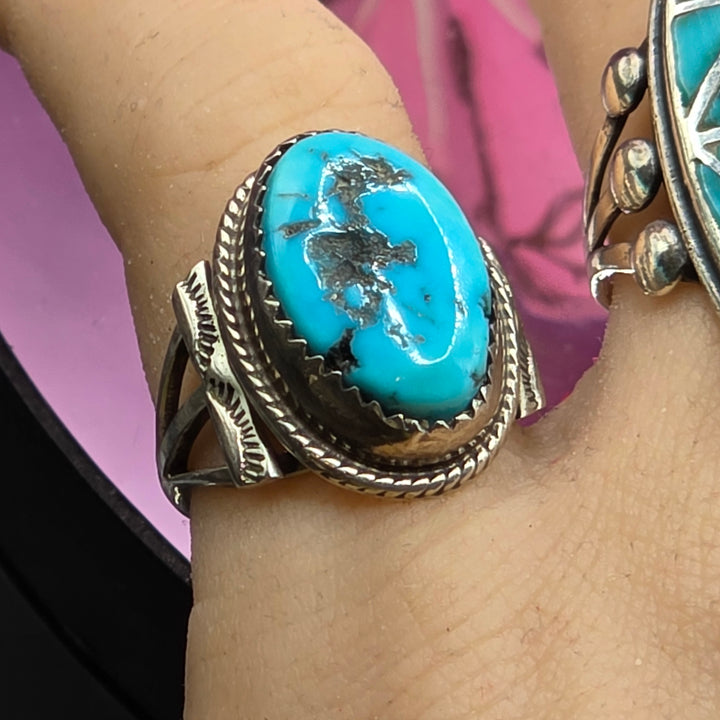 Sterling Silver Oval Rough Turquoise Ring
