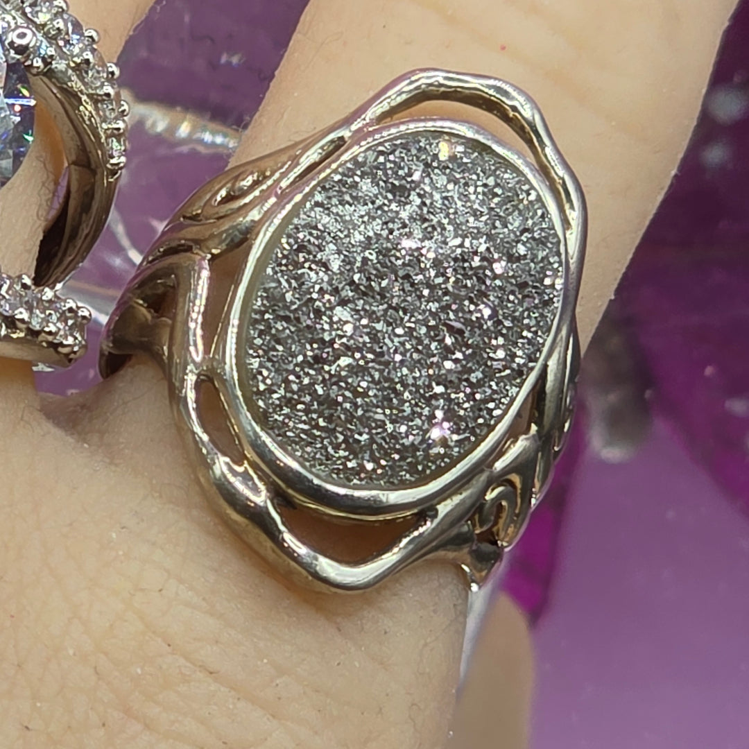 Sterling Silver Druzy (Drusy) Quartz Filigree Ring