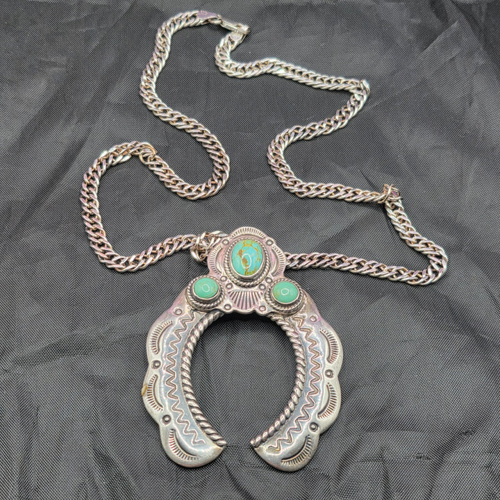 Sterling Silver & Turquoise Navajo Pendant Necklace