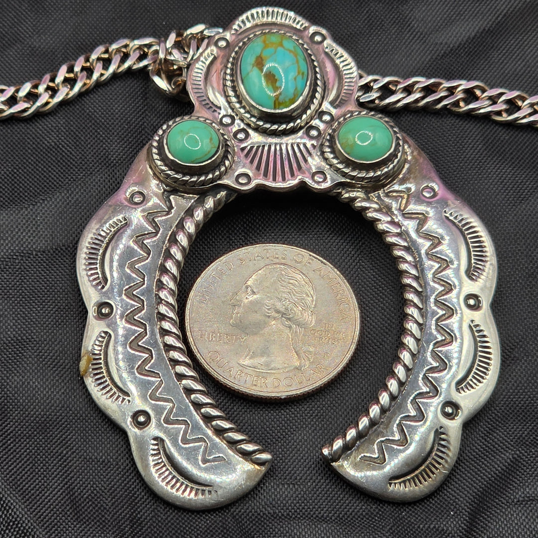Sterling Silver & Turquoise Navajo Pendant Necklace