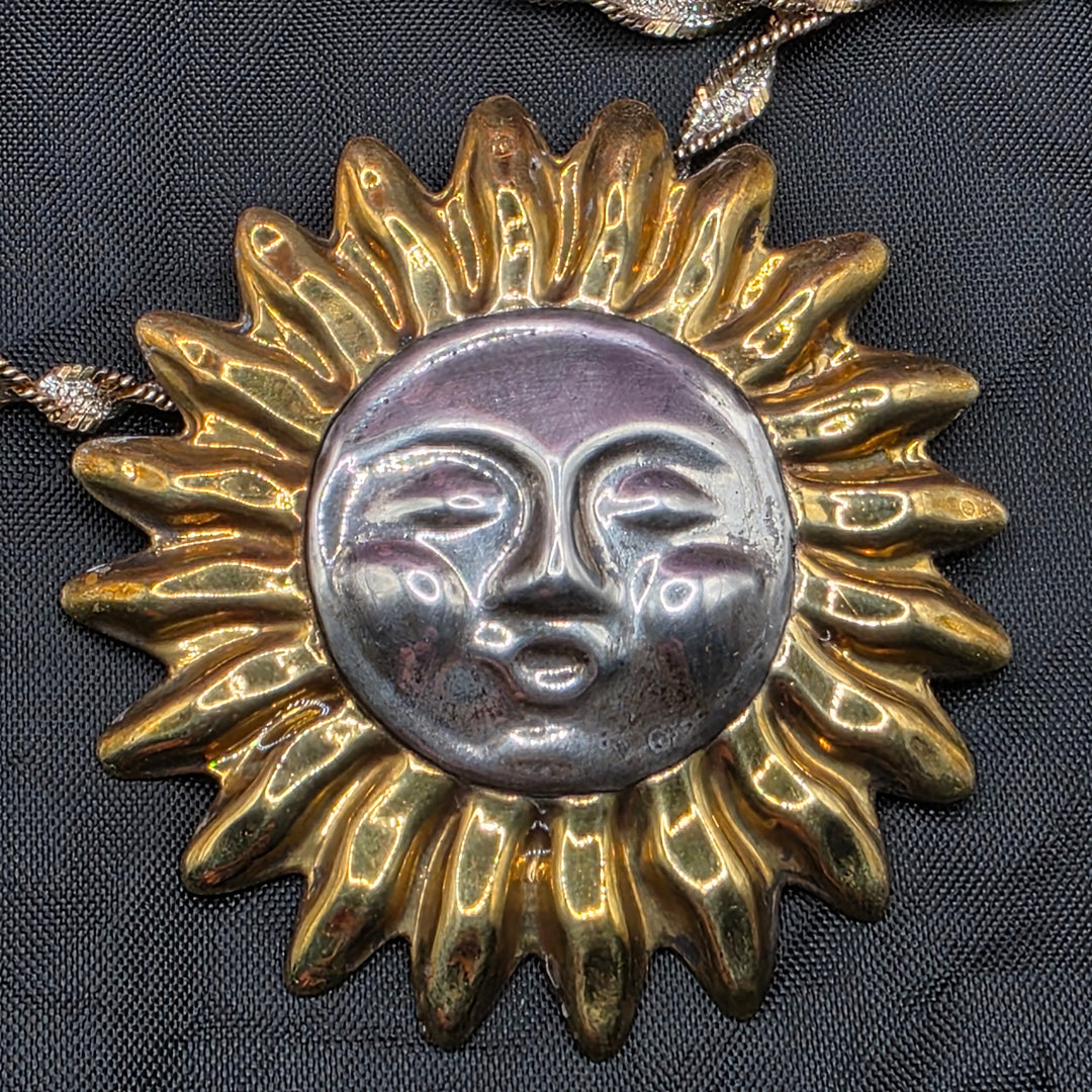 Sterling Silver Good Spirit Sun Pendant & Brooch Necklace