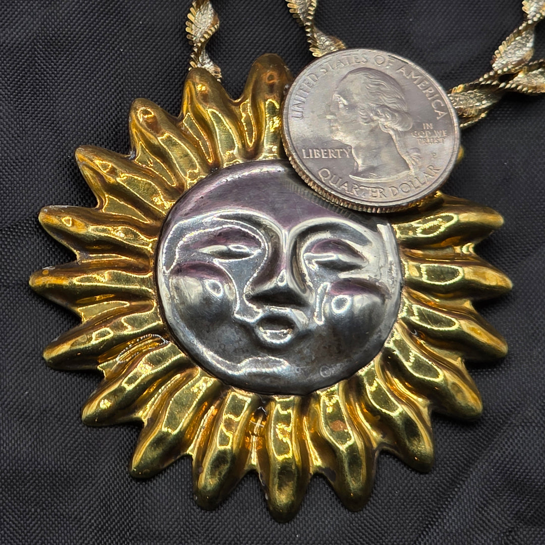 Sterling Silver Good Spirit Sun Pendant & Brooch Necklace