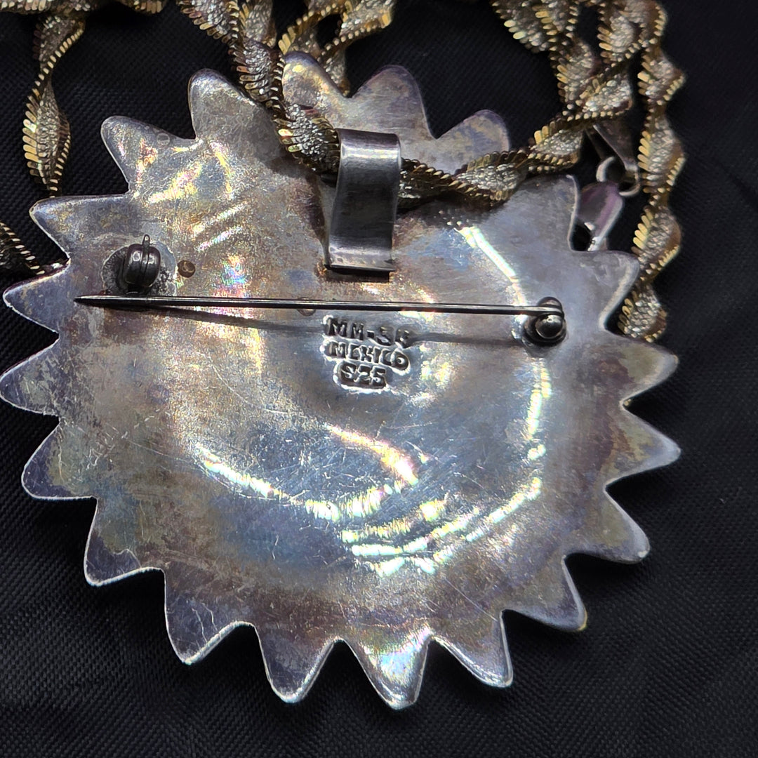 Sterling Silver Good Spirit Sun Pendant & Brooch Necklace