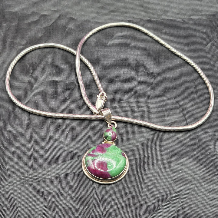 Sterling Silver Cabochon Ruby Zoisite Energy Necklace