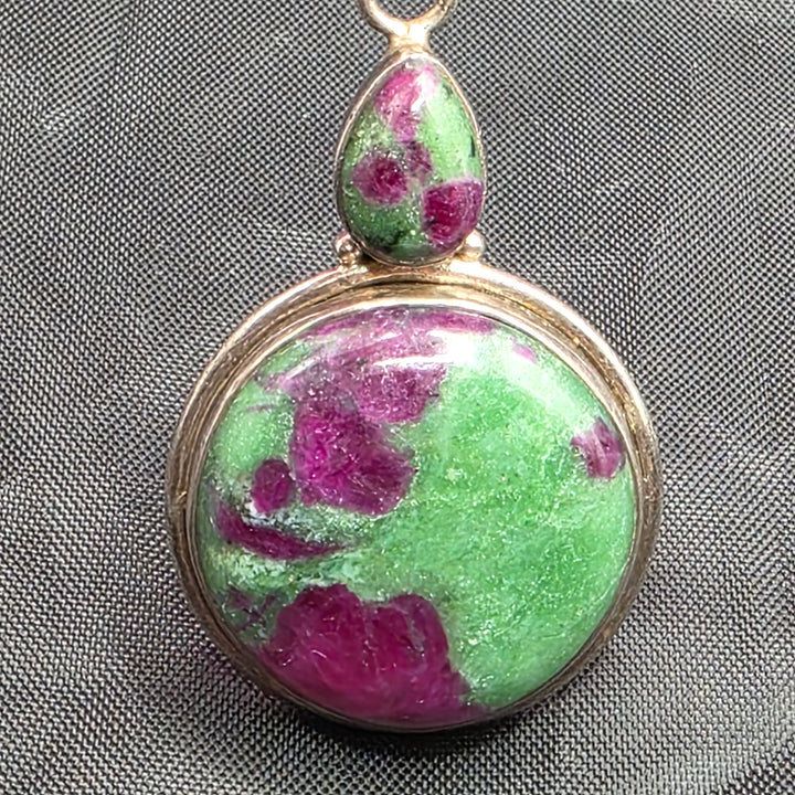 Sterling Silver Cabochon Ruby Zoisite Energy Necklace