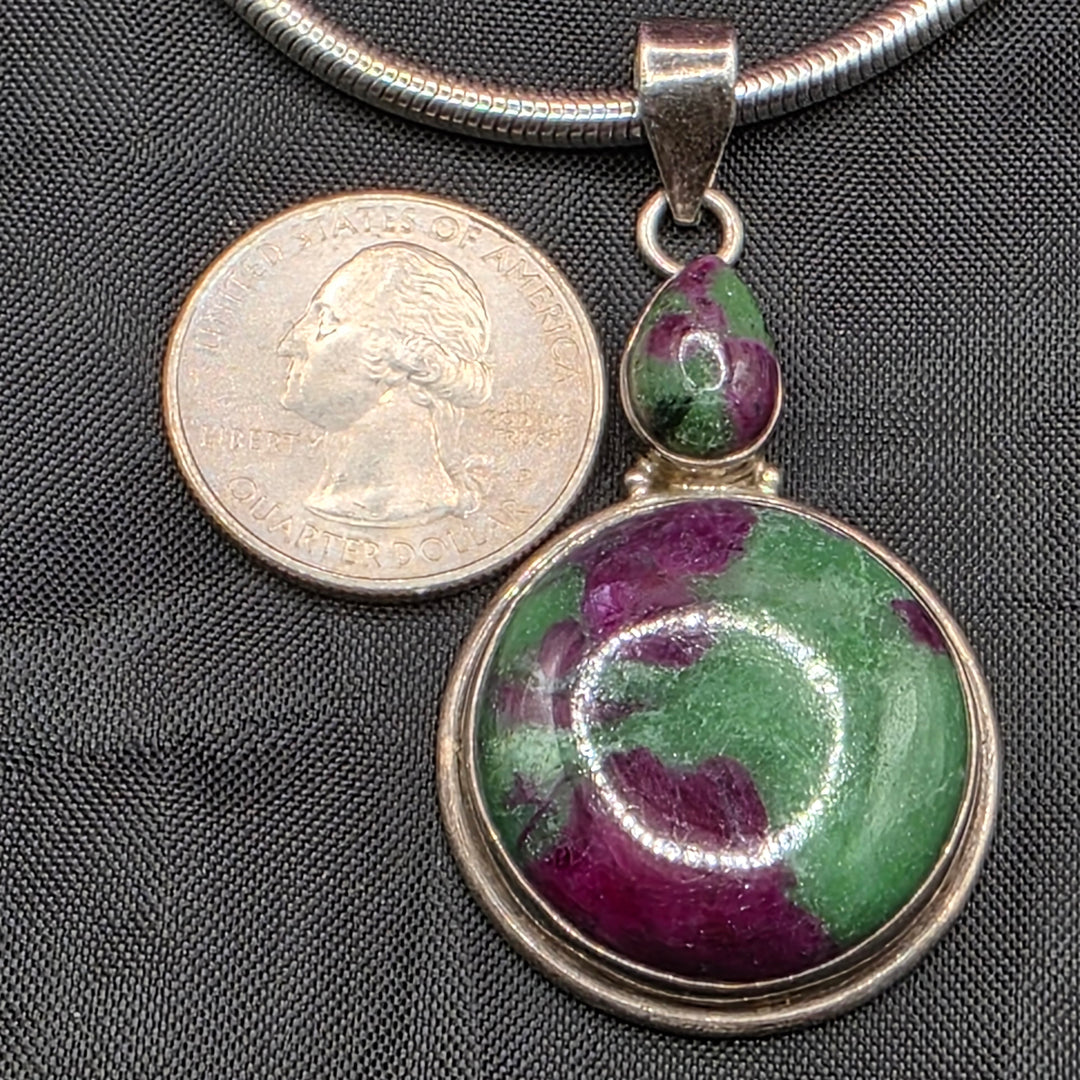 Sterling Silver Cabochon Ruby Zoisite Energy Necklace