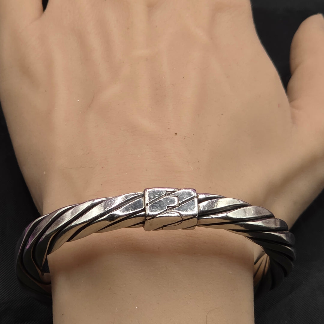 Sterling Silver Twisted Cable & Faux Amber Bracelet