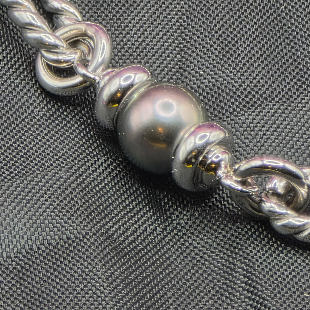 Gold & Gray Pearl Long Twist Link Bracelet - Estate Jewelry Priced Right