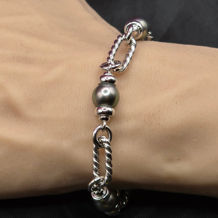 Gold & Gray Pearl Long Twist Link Bracelet - Estate Jewelry Priced Right