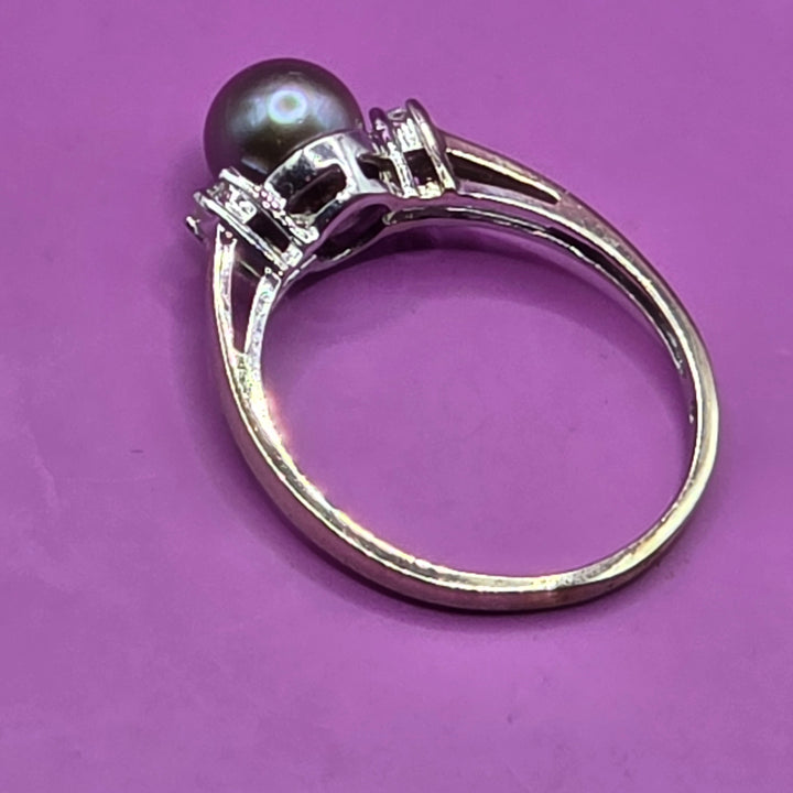 Gold, Grey Pearl & Diamond Earrings & Ring Set