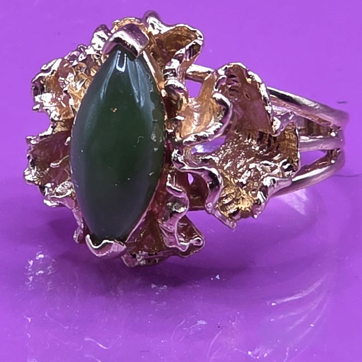Gold and Green Jade Open Work Crude Nugget Ring