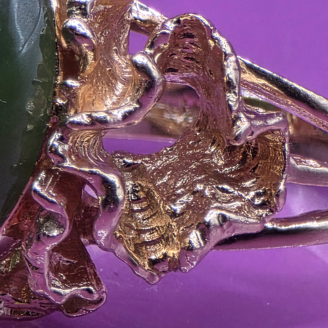 Gold and Green Jade Open Work Crude Nugget Ring