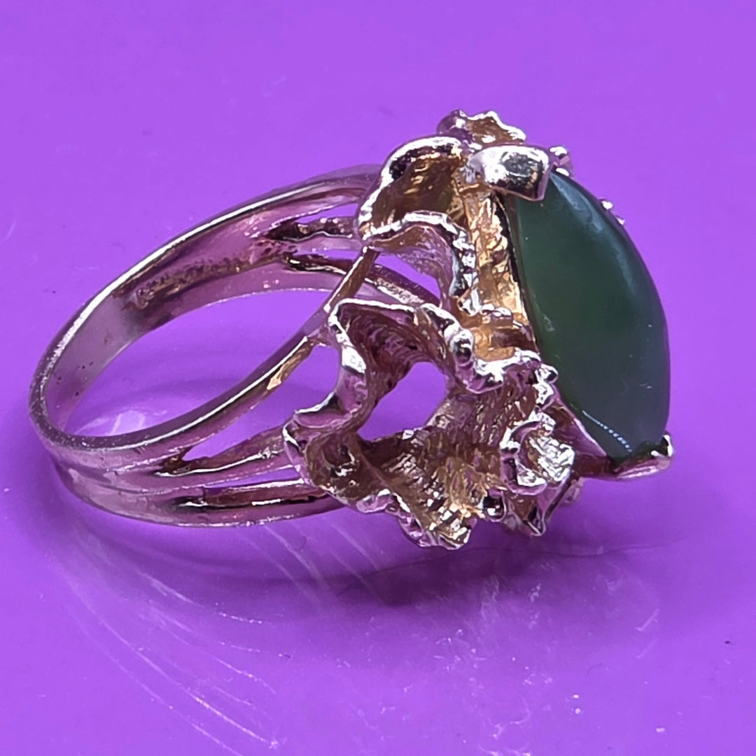 Gold and Green Jade Open Work Crude Nugget Ring