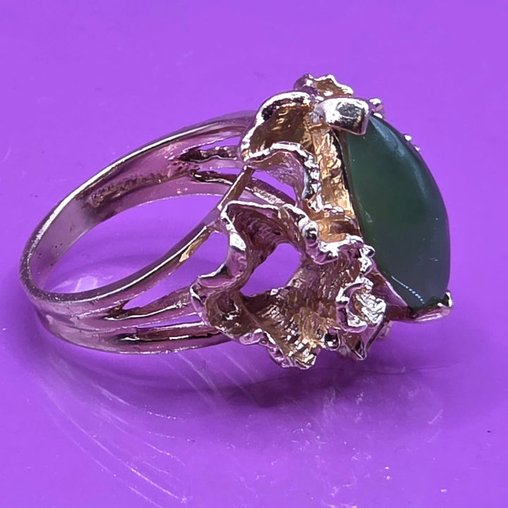 Gold and Green Jade Open Work Crude Nugget Ring