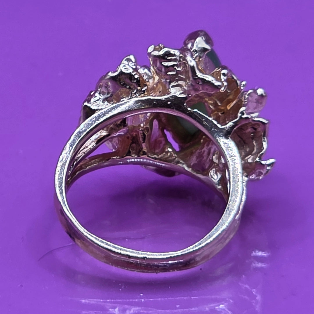 Gold and Green Jade Open Work Crude Nugget Ring