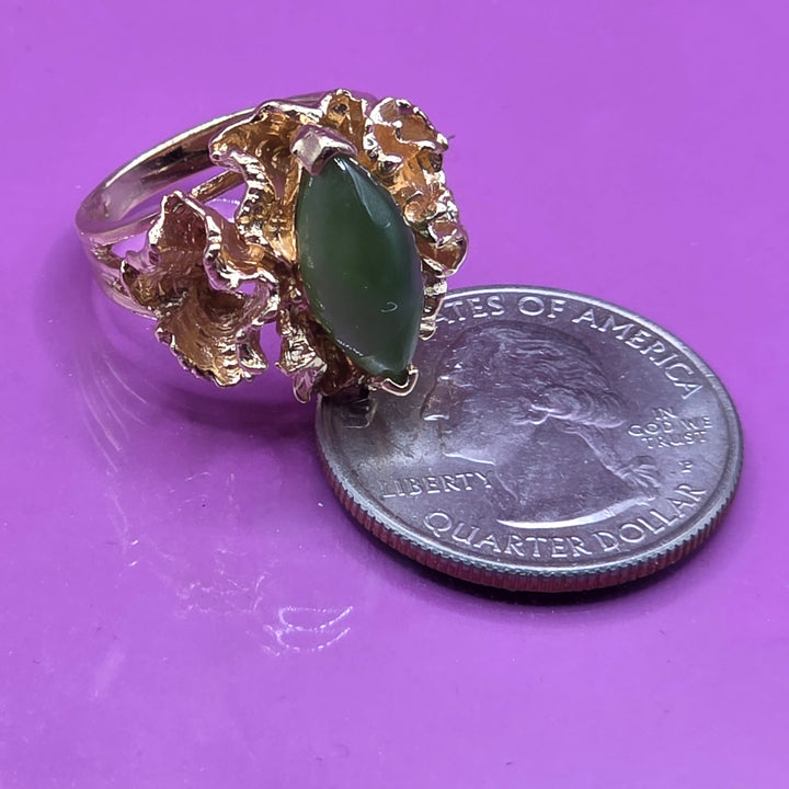 Gold and Green Jade Open Work Crude Nugget Ring
