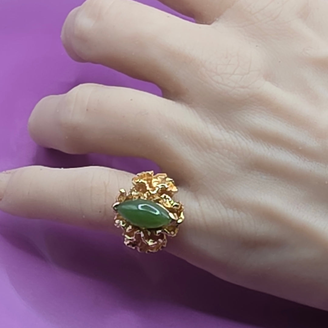 Gold and Green Jade Open Work Crude Nugget Ring