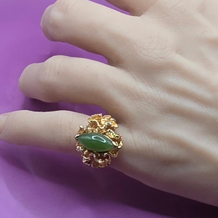 Gold and Green Jade Open Work Crude Nugget Ring