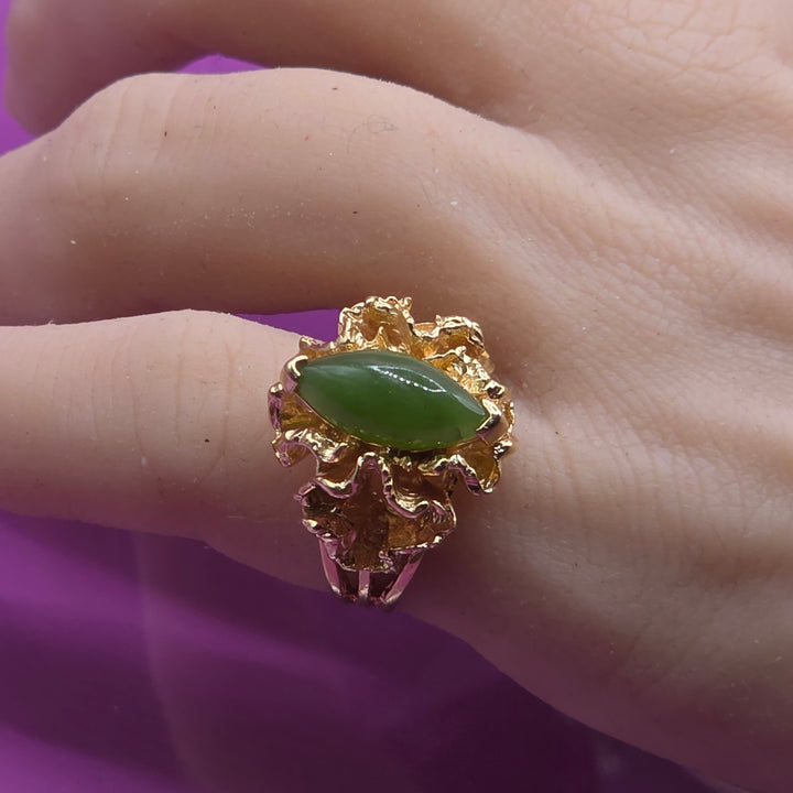 Gold and Green Jade Open Work Crude Nugget Ring