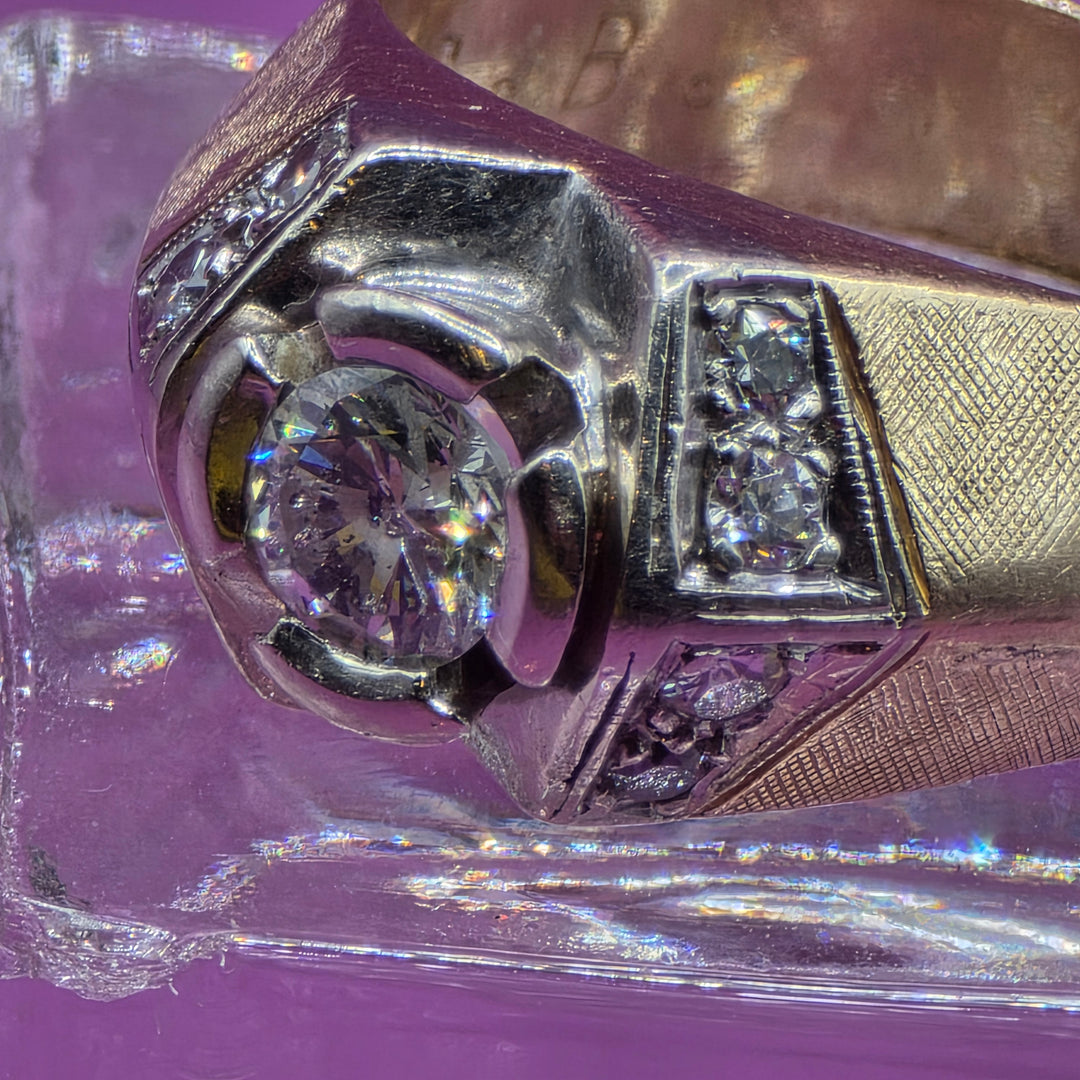 Gold & Accented Solitaire Diamond Statement Ring