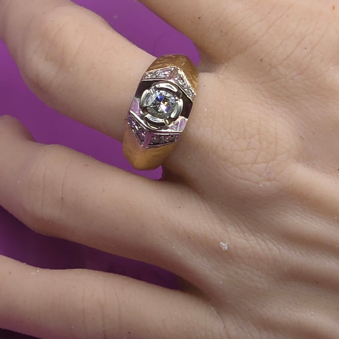 Gold & Accented Solitaire Diamond Statement Ring