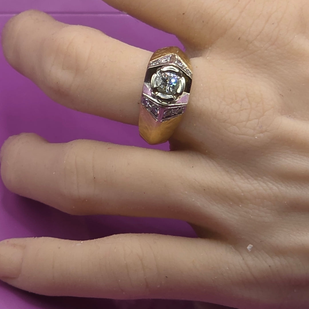 Gold & Accented Solitaire Diamond Statement Ring