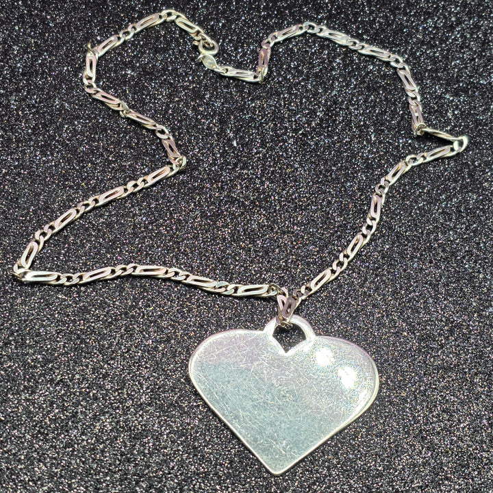 Sterling Silver Figaro Necklace & Large Heart Pendant