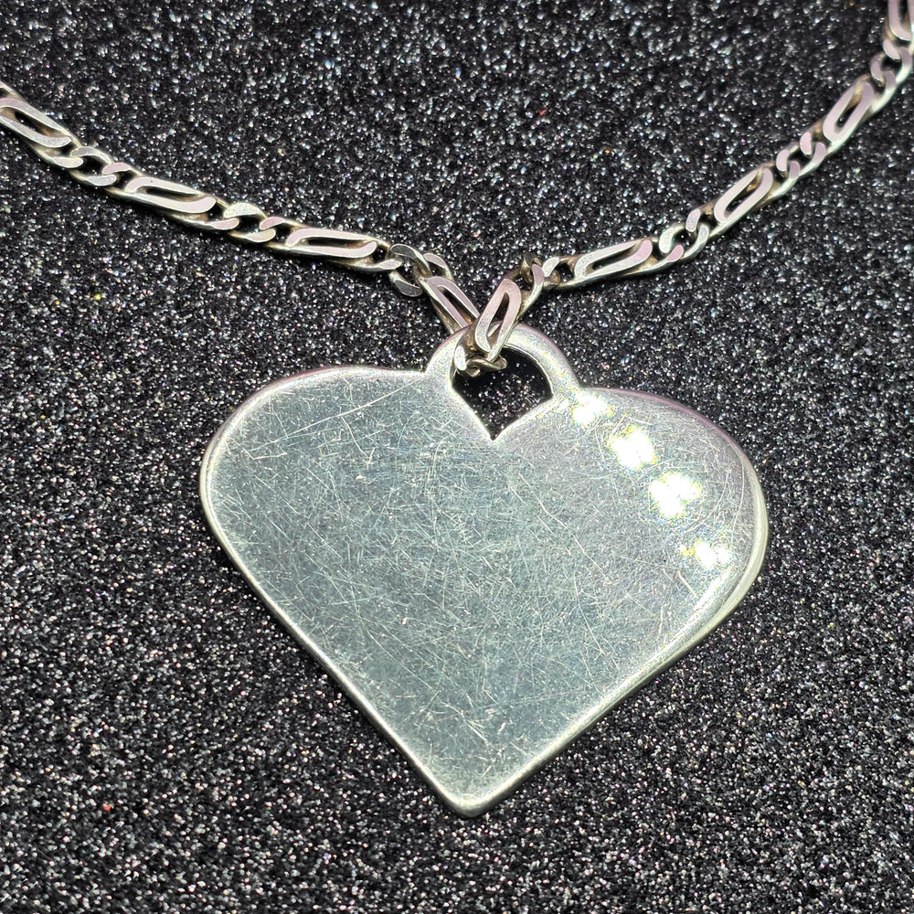 Sterling Silver Figaro Necklace & Large Heart Pendant - Estate Jewelry Priced Right