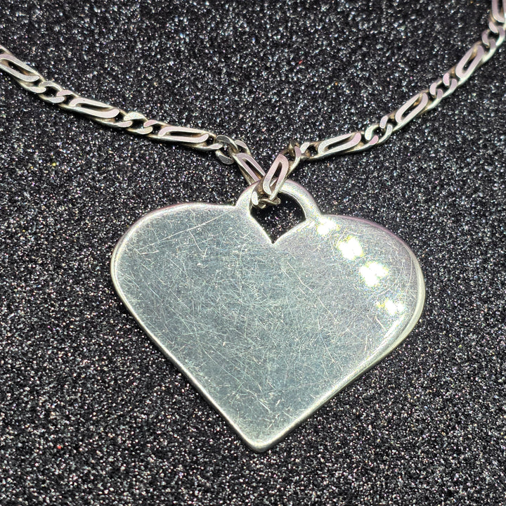 Sterling Silver Figaro Necklace & Large Heart Pendant