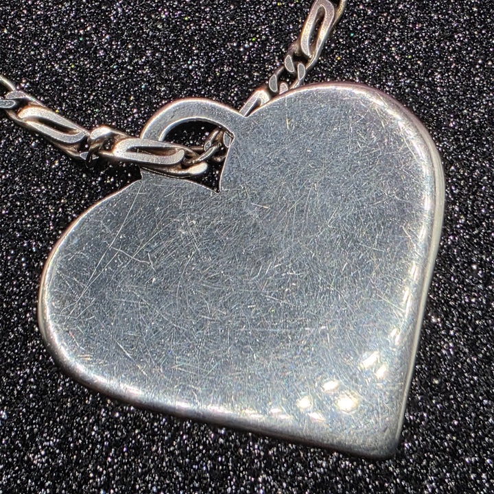 Sterling Silver Figaro Necklace & Large Heart Pendant