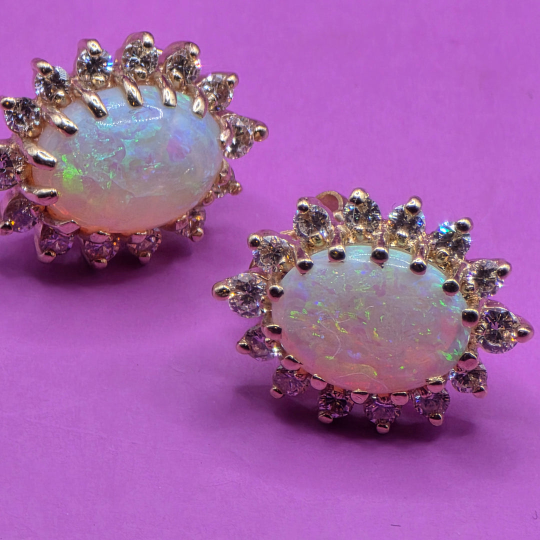 14K Gold, Diamond, Opal Ring, Earrings and Necklace Set