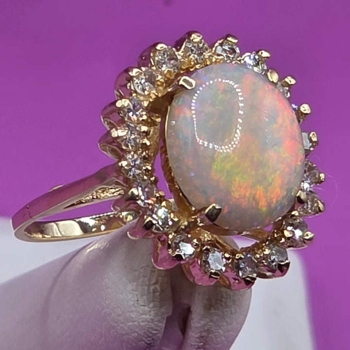 14K Gold, Diamond, Opal Ring, Earrings and Necklace Set