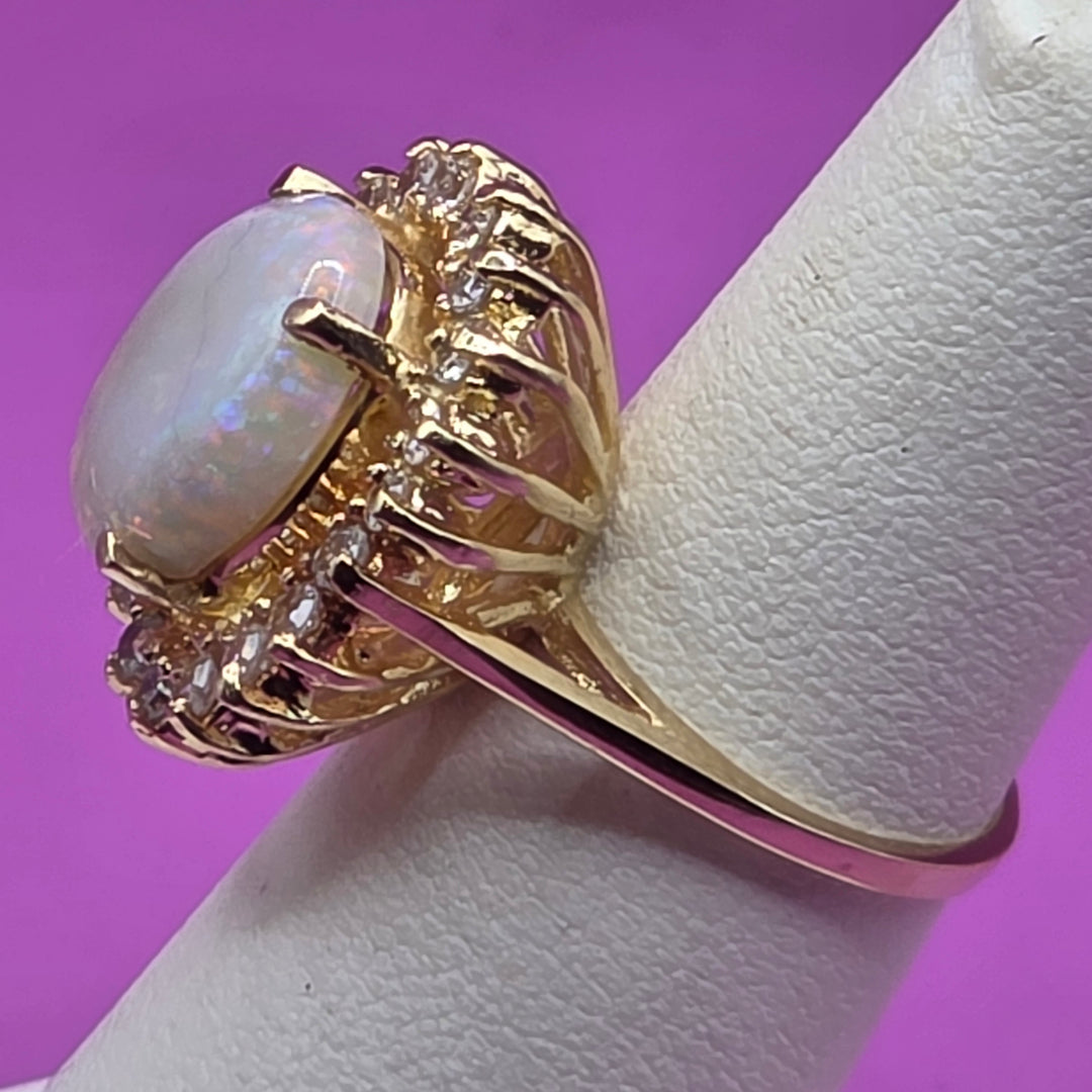 14K Gold, Diamond, Opal Ring, Earrings and Necklace Set