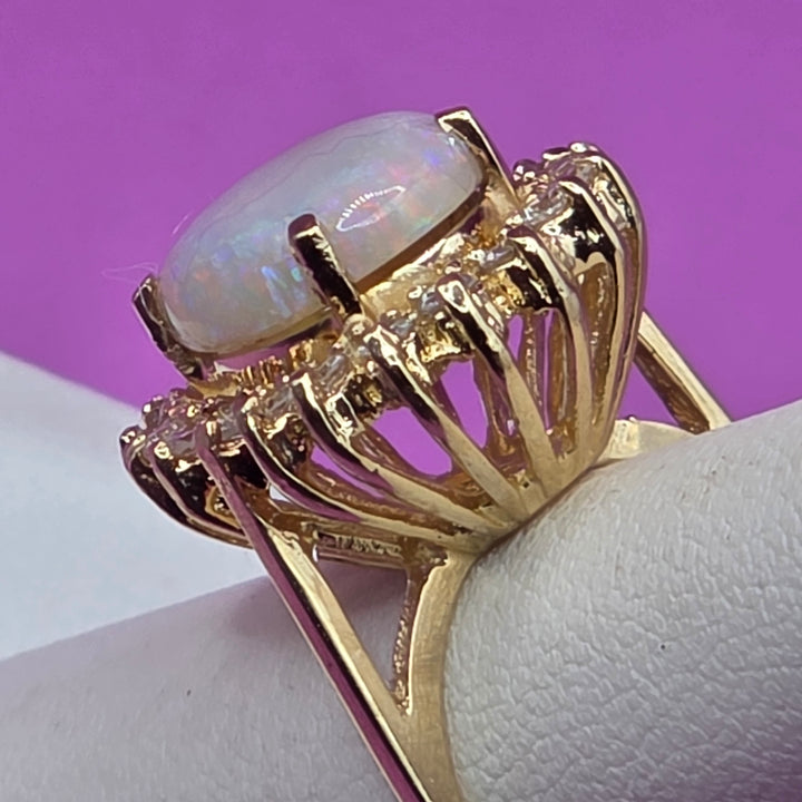 14K Gold, Diamond, Opal Ring, Earrings and Necklace Set