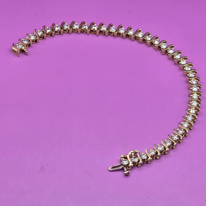 Gold & Diamond "S" Link Tennis Bracelet
