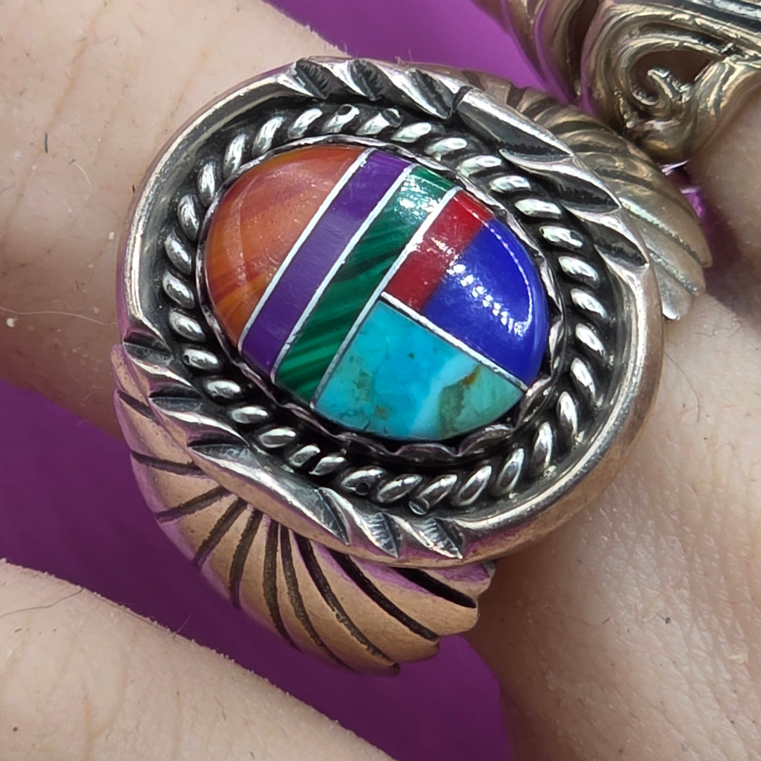 Sterling Silver Oval Multi Cabochon Stone Ring