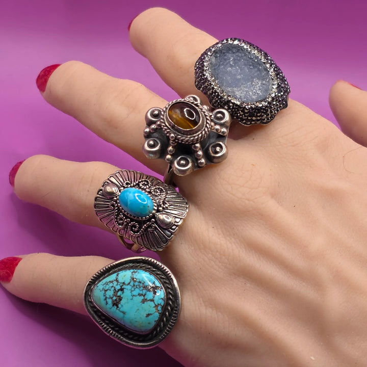 Sterling Silver & Tiger Eye Poison Ring - Estate Jewelry Priced Right