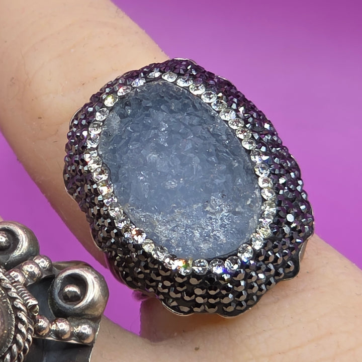 Sterling Silver Druzy Gray Quartz Statement Ring
