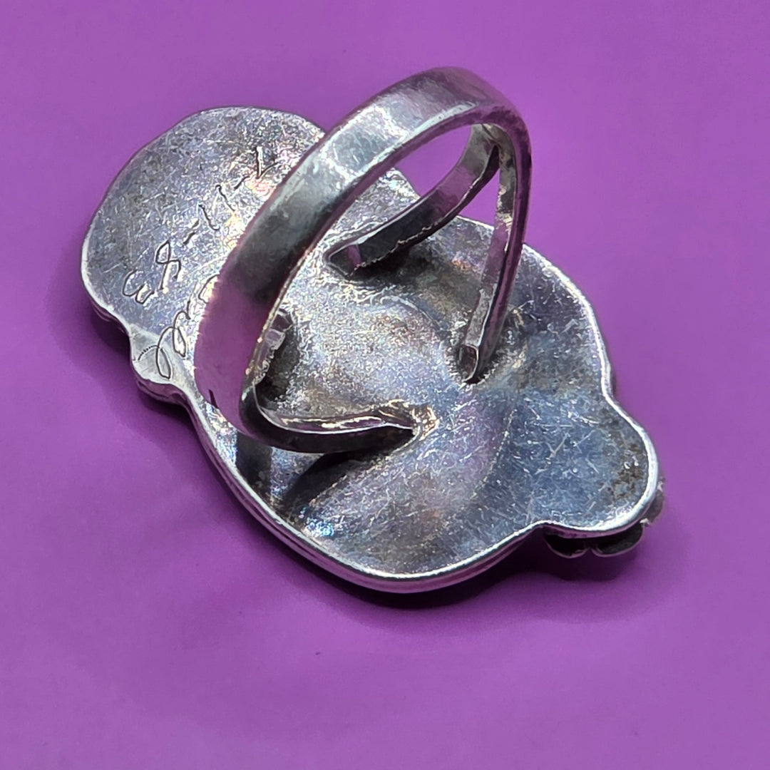 Sterling Silver Oval Rough Turquoise & Coral Ring