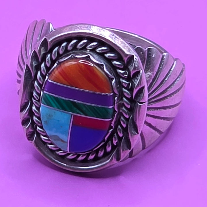 Sterling Silver Oval Multi Cabochon Stone Ring