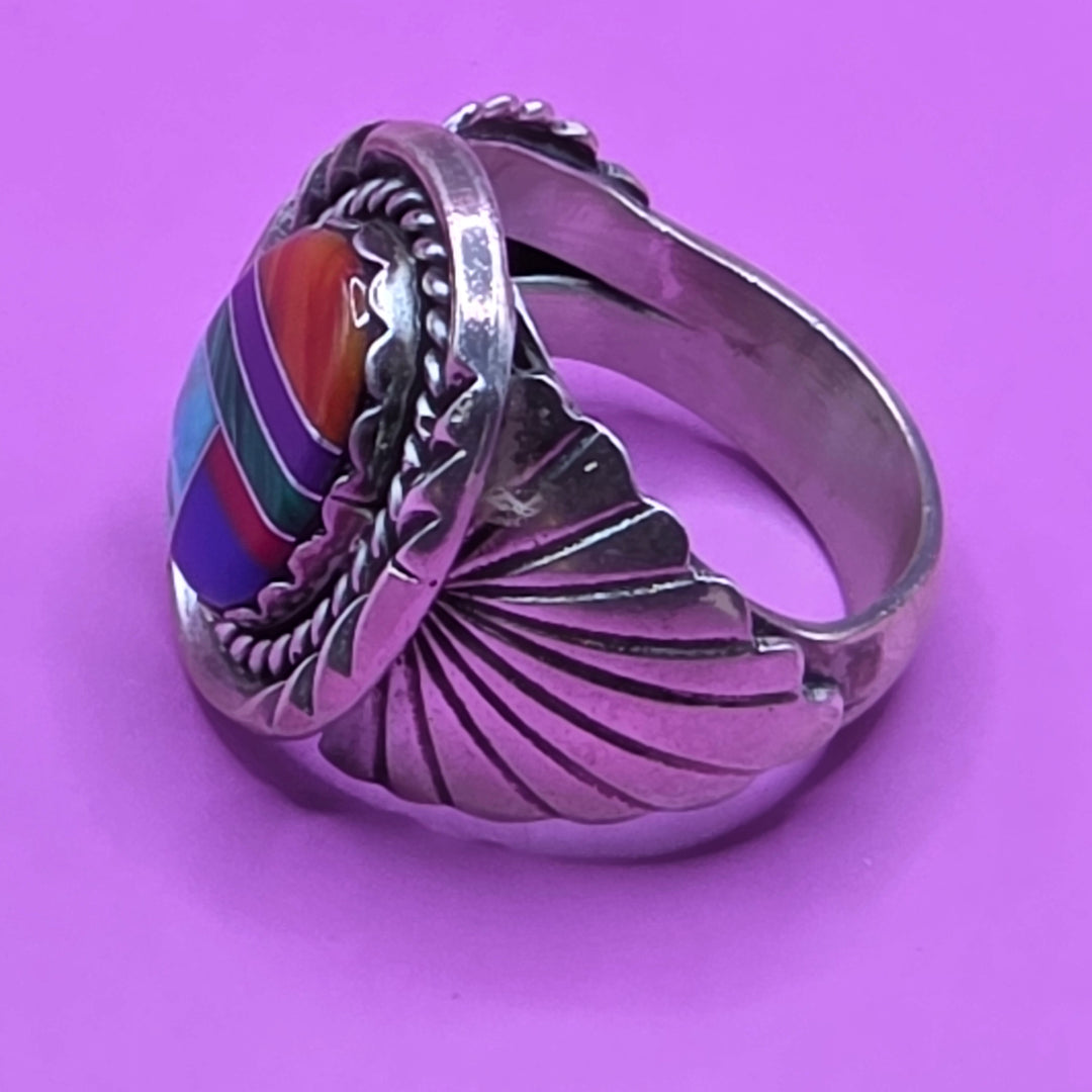 Sterling Silver Oval Multi Cabochon Stone Ring