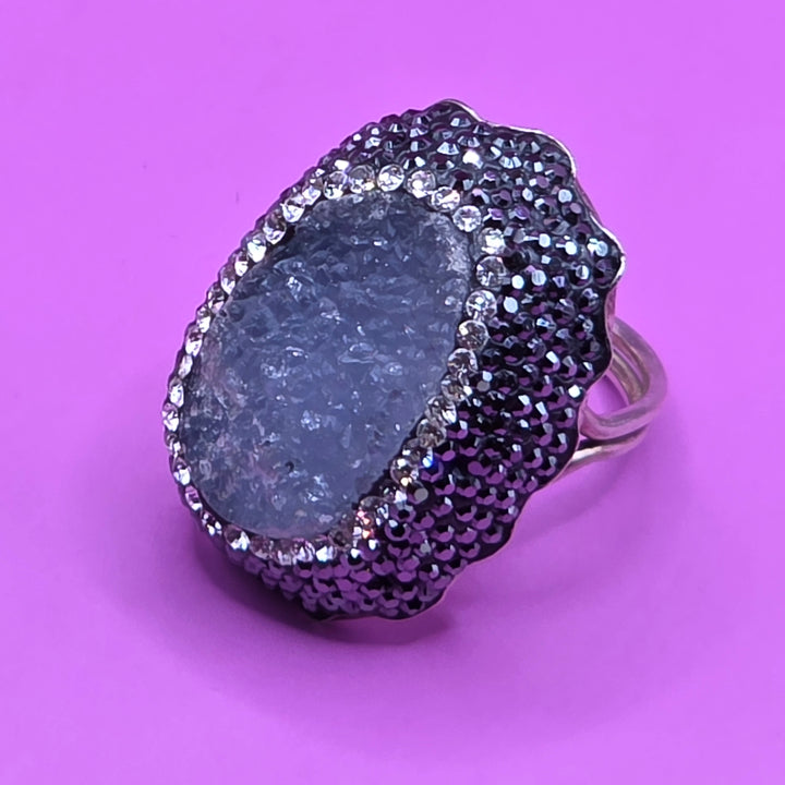 Sterling Silver Druzy Gray Quartz Statement Ring