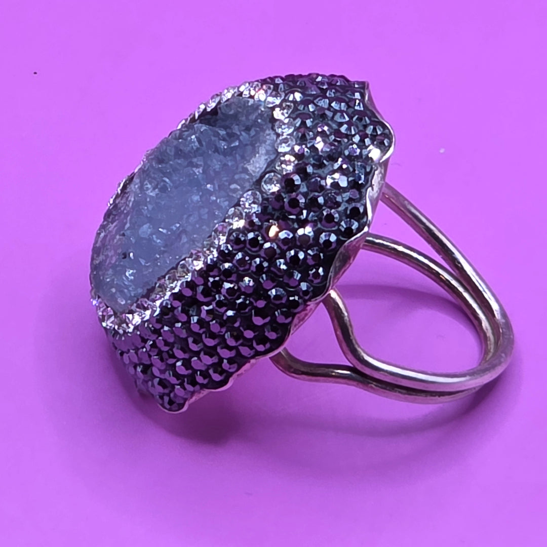 Sterling Silver Druzy Gray Quartz Statement Ring