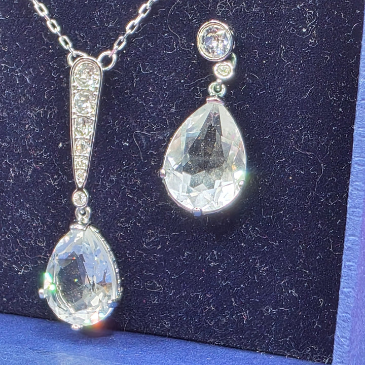 Silver, Clear Crystal Swarovski Necklace & Earrings Set
