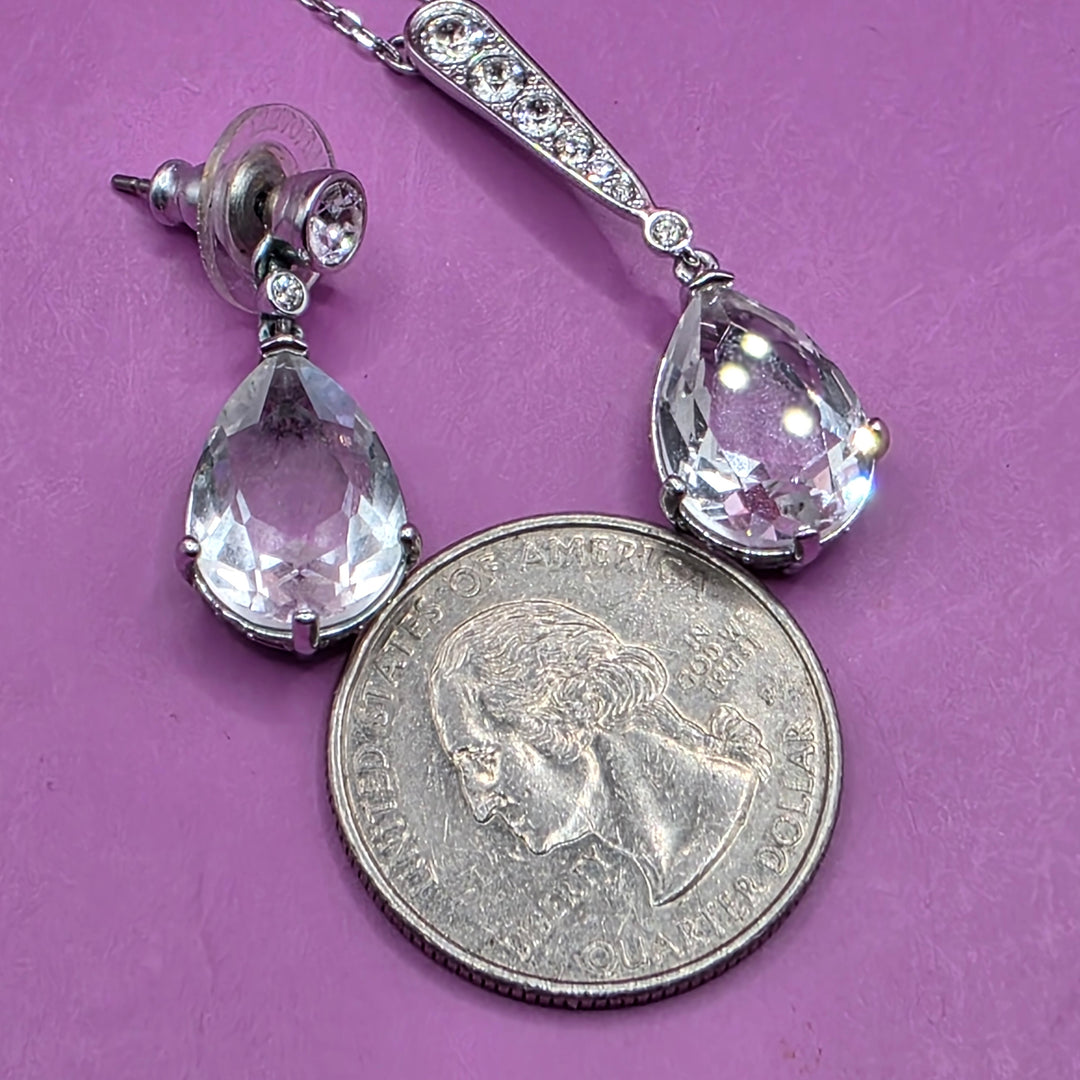 Silver, Clear Crystal Swarovski Necklace & Earrings Set