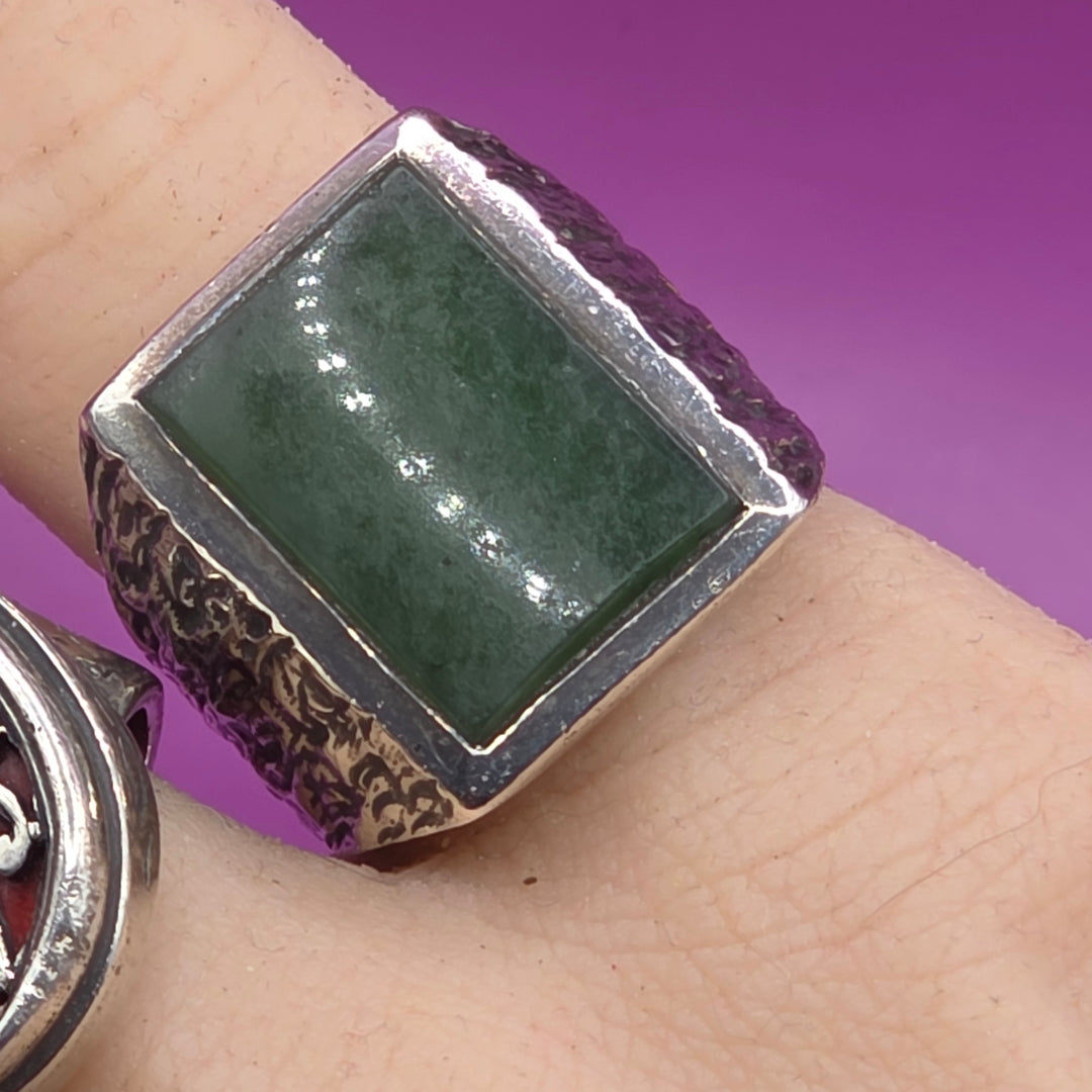 Chunky Sterling Silver Rectangular Jade Ring
