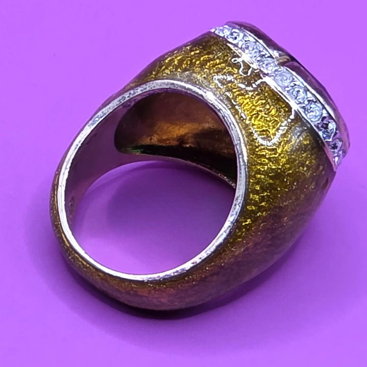 Gold Tinted Sterling Silver Green Glass Heart Statement Ring - Estate Jewelry Priced Right