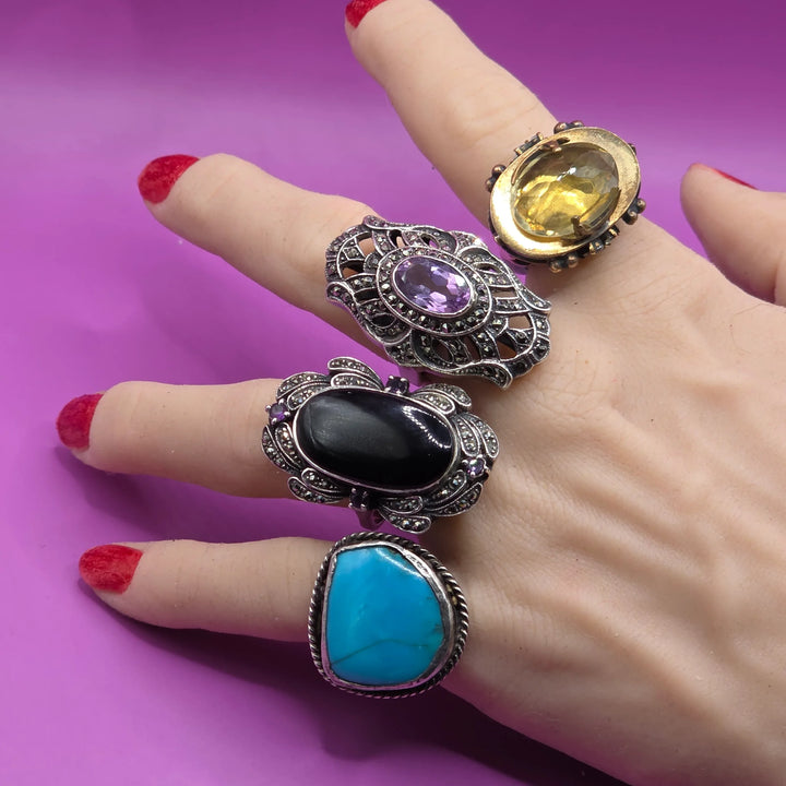 Vintage Amber Iolite & Sterling Silver Statement Ring - Estate Jewelry Priced Right