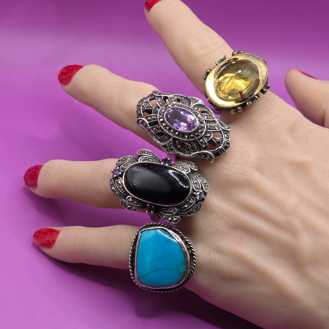 Sterling Silver Open Work North-South Amethyst Ring