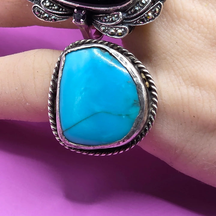 Sterling Silver Crudely Styled Turquoise Ring - Estate Jewelry Priced Right